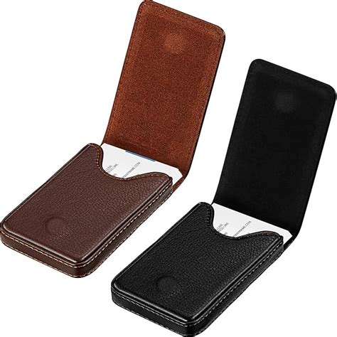 2 Pieces Business Card Holder, Vertical Version PU Leather Business Card Case Pocket Business ...