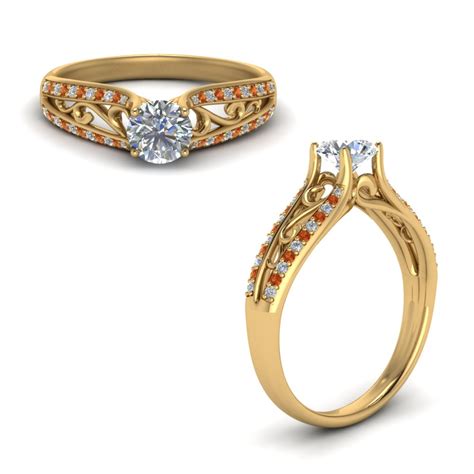 Cathedral Filigree Diamond Engagement Ring With Orange Sapphire ...