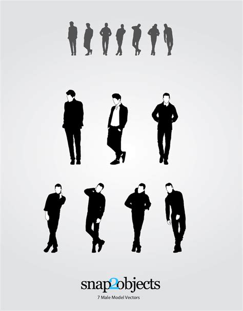 7 Free Male Model Silhouettes Vectors Pack 02 - Snap2objects