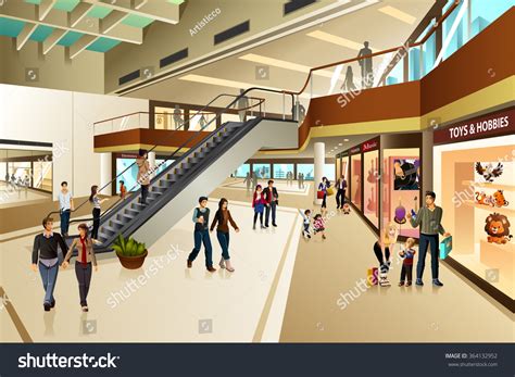 Vector Illustration Scene Inside Shopping Mall Stock Vector (Royalty ...