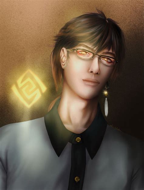 a digital painting of a man wearing glasses and a shirt with the letter g on it
