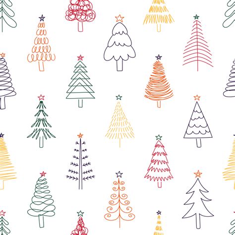 Christmas Tree Pattern Seamless Doodle Background, Wallpaper, Object ...