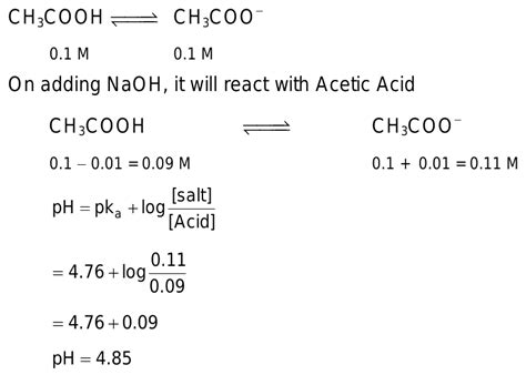 0.01 mole of naoh is added to 1 litre of buffer solution which contains 0.1 M acetic acid and 0. ...