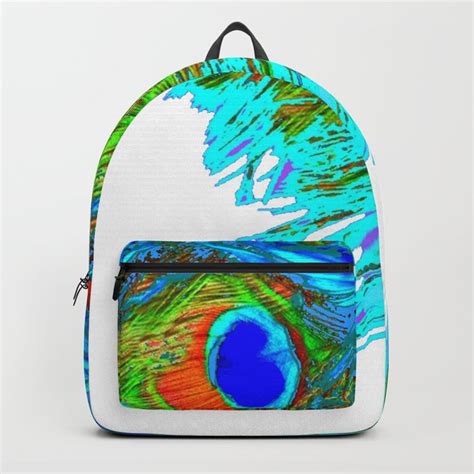 BABY BLUE PEACOCK FEATHERS ART DESIGN Backpack by SharlesArt | Society6