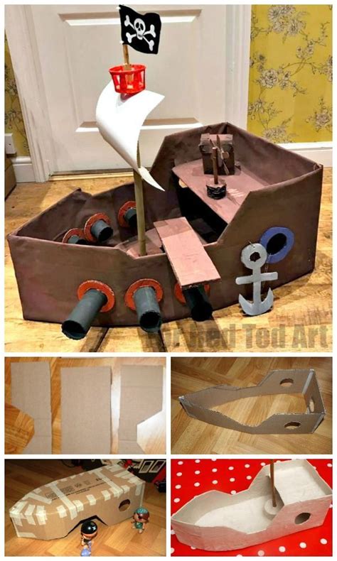 How to make a Pirate Ship from cardboard - easy craft! - Red Ted Art | Cardboard crafts kids ...