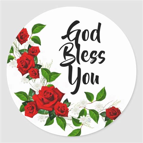 Red Roses white flowers God Bless You Classic Round Sticker | Zazzle ...