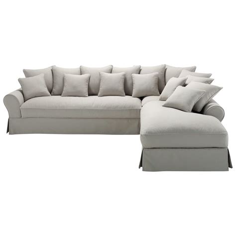 6-seater light grey cotton right hand corner sofa Bastide | Maisons du ...