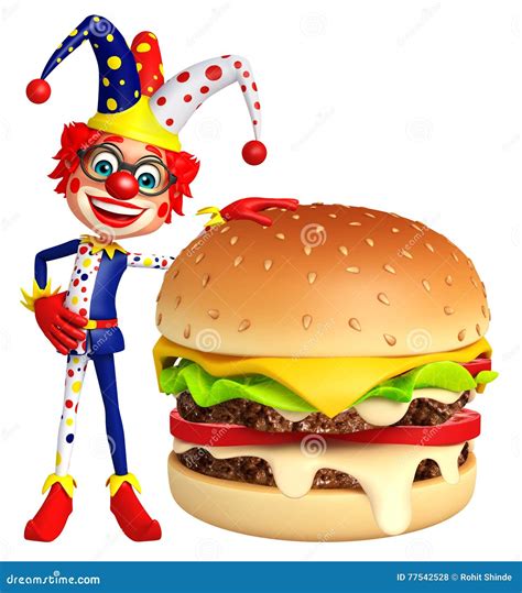 Clown with burger stock illustration. Illustration of carnival - 77542528