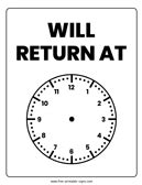 Will Return Sign Printable