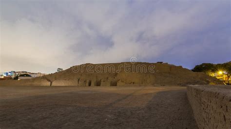 Pyramid of Huaca Pucllana Day To Night Timelapse, Pre Inca Culture Ceremonial Building Ruins in ...