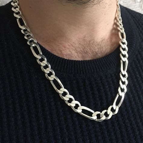 8mm Mens Figaro Chain Link Necklace 925 Sterling Silver 57GR 22 Inch