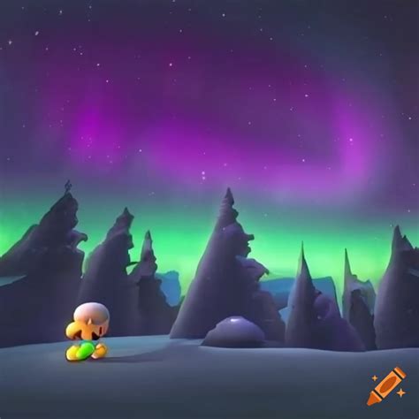 Northern lights in the style of super mario galaxy on Craiyon