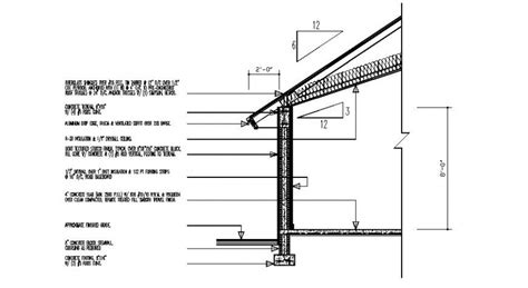 Roof section and wall detail construction drawing in dwg format