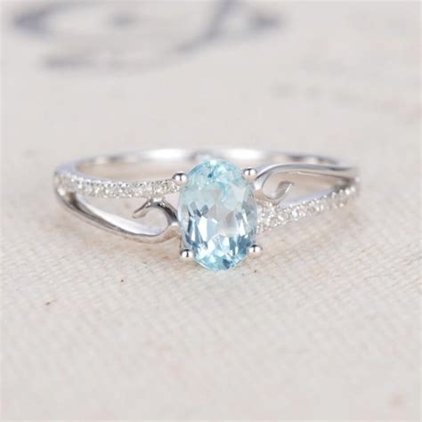 Aquamarine Ring, Aquamarine Engagement Ring, March Birthstone Ring, Aquamarine Ring White Gold ...