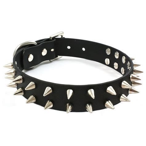 Double Row Spiked Vegan Leather Collar - Black Rose Red Thorns