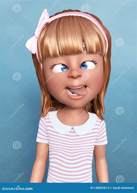 3D Rendering Of A Cartoon Girl Doing A Silly Face Stock Illustration - Illustration of face ...