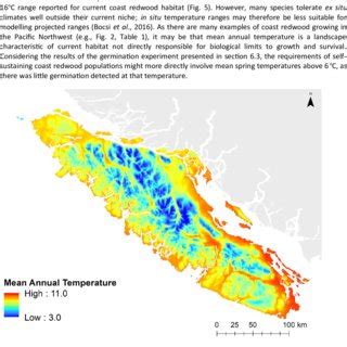 Mean annual temperatures ( o C) for Vancouver Island, per data from the ...