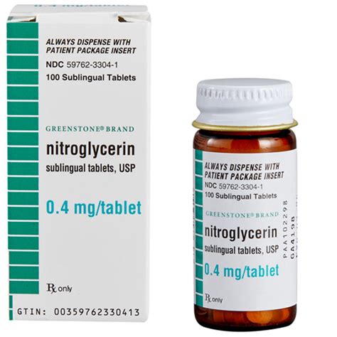 Nitroglycerin Sublingual Tablets 0.4 mg, 100/bottle - Greenstone (Rx) — Mountainside Medical ...