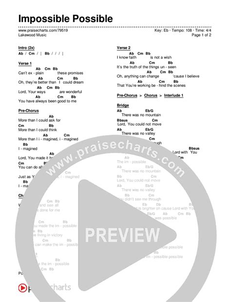 Impossible Possible Chords PDF (Lakewood Music) - PraiseCharts