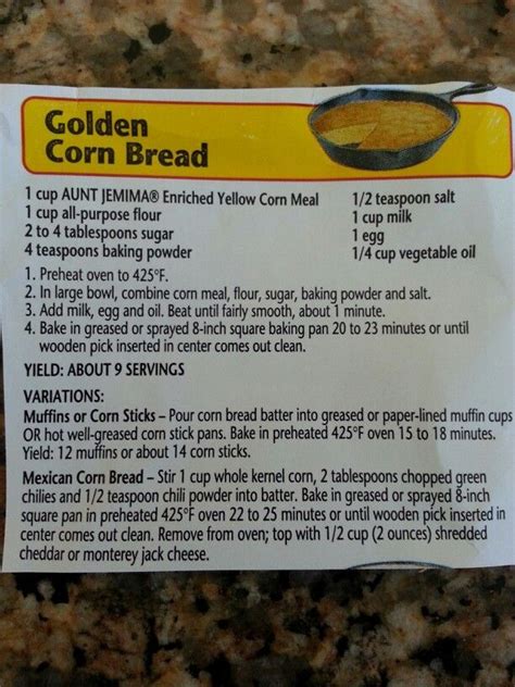 Aunt Jemima corn bread recipe I made a double batch of these muffins last night and all … | Corn ...