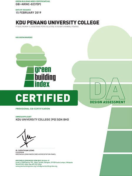 KDU PENANG UNIVERSITY COLLEGE – Green Building Index