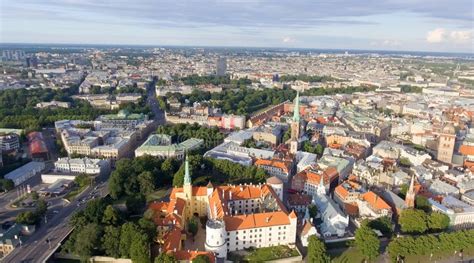 Aerial View of Riga Skyline at Sunset, Latvia Stock Photo - Image of summer, high: 123441882