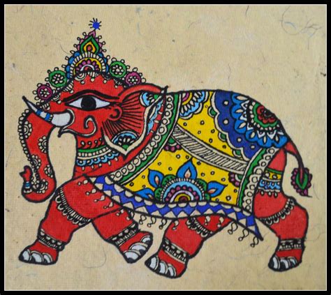 Indian Royal Elephant-Madhubani Painting. Handmade sheet, Poster & Acrylic Colors rotering pen ...