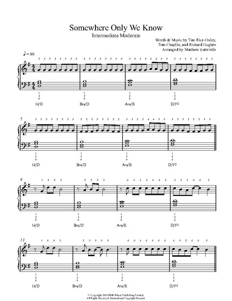 Somewhere Only We Know by Keane Sheet Music & Lesson | Intermediate Level