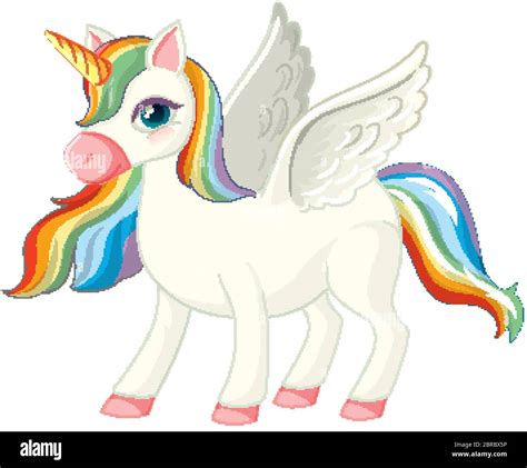 Cute rainbow unicorn in standing position on white background ...