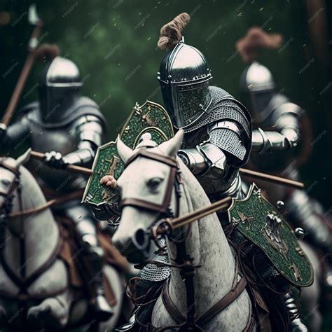 Premium AI Image | Medieval battle Knights in armor on the battlefield at night war Ai generative