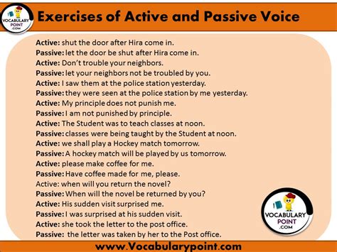 Exercises of Active and Passive voice with Example - Vocabulary Point