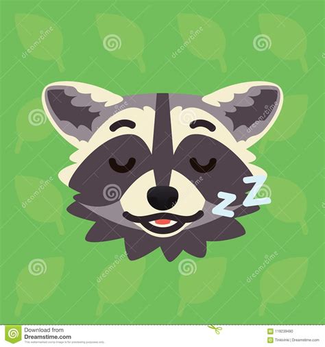 Racoon Emotional Head. Vector Illustration of Cute Coon Shows Relaxing ...