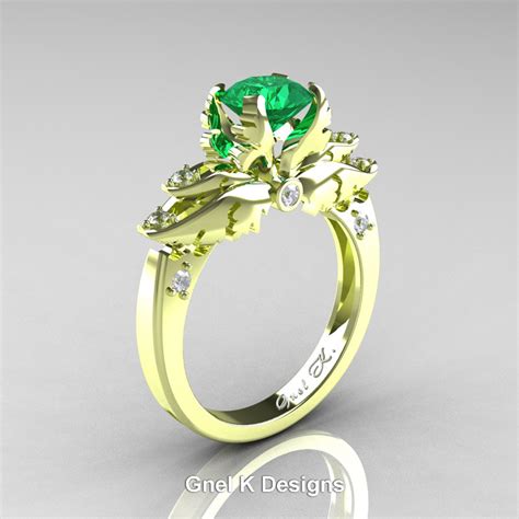 Classic Angel 18K Green Gold 1.0 Ct Emerald Diamond Solitaire ...