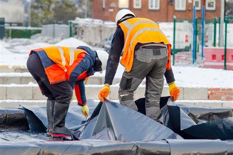 Premium Photo | Ground floor waterproofing membrane installation on new house