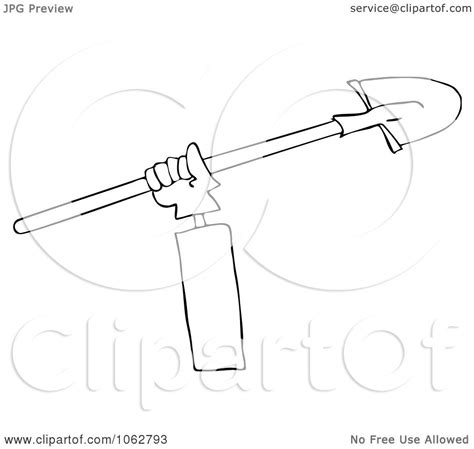 Clipart Outlined Trench Worker's Hand And Shovel - Royalty Free Vector ...