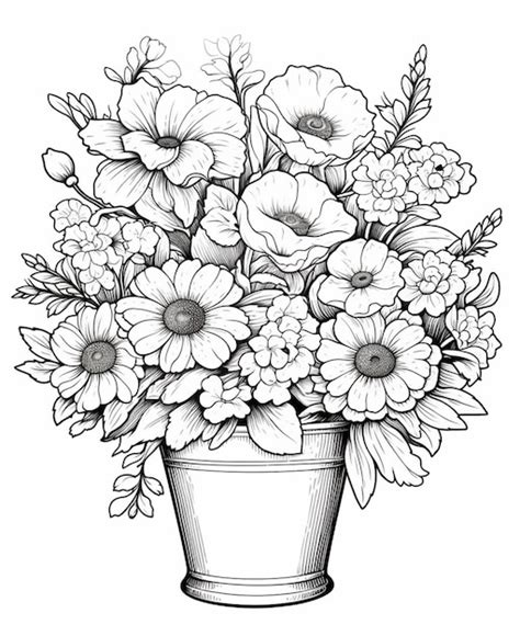 Premium Photo | A black and white drawing of a vase of flowers ...