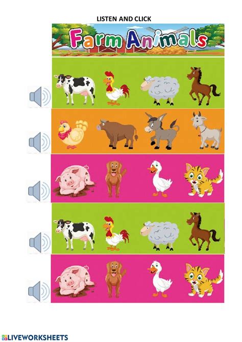 Ficha online de Farm Animals para kinder | Cuadernos interactivos, Granja en ingles, Fichas