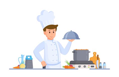 Vector illustration of chef cooking. Cooking in the kitchen. Food at home. 12979287 Vector Art ...