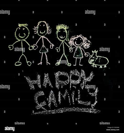 Childs chalkboard drawing of a happy stick figure family Stock Photo ...