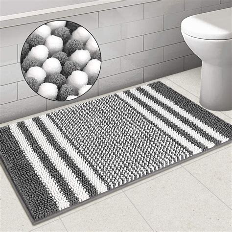 Chenille Bath Rug – YHOUSE Non Slip Shaggy Striped Soft Microfibers Bathroom Floor Mat Water ...