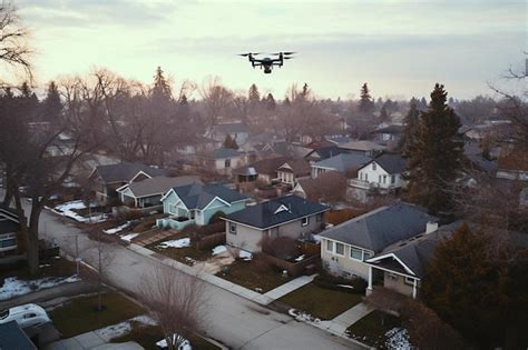 Premium AI Image | a drone flies over a residential neighborhood.