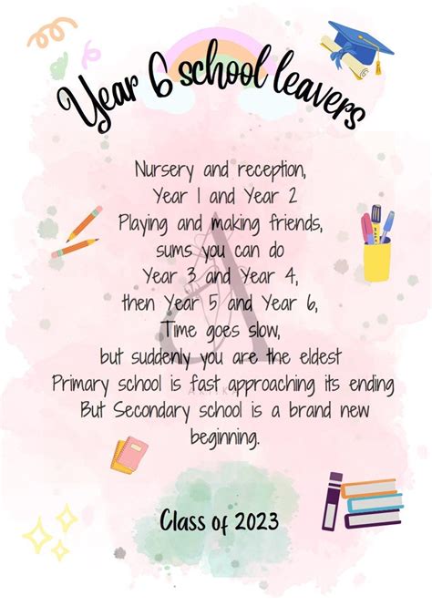 Printable Year 6 Leavers Poem INSTANT DIGITAL DOWNLOAD - Etsy Australia