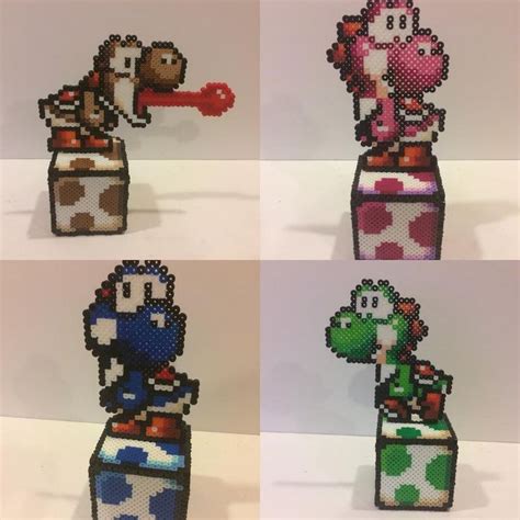 Super Mario World 2 Yoshi's Island Pixel Bead Yoshi con 3D Egg Block - Etsy España | Perler bead ...