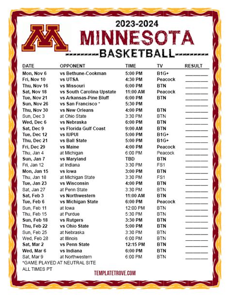 Gopher Basketball Schedule 2024 24 - Goldy Karissa