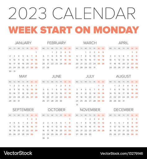 Simple 2023 year calendar Royalty Free Vector Image