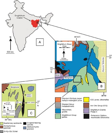 (A) Generalized map of India with the Singhbhum Craton highlighted by ...