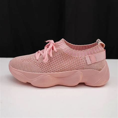 2019 Fashion Korean Pink Platform Sneakers Women Shoes Summer Breathable Mesh Lace Up White ...