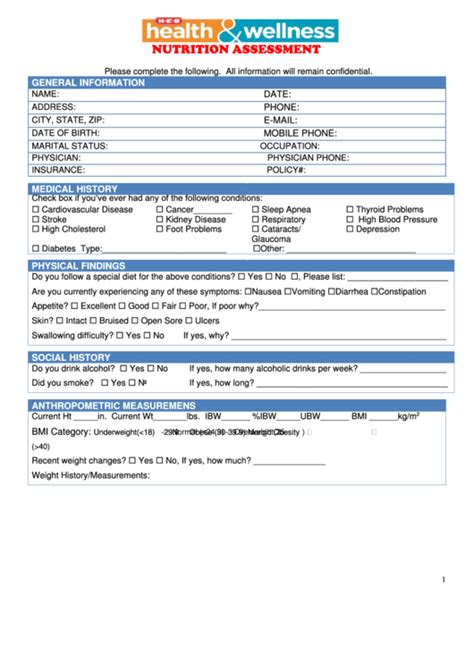 Nutrition Assessment printable pdf download