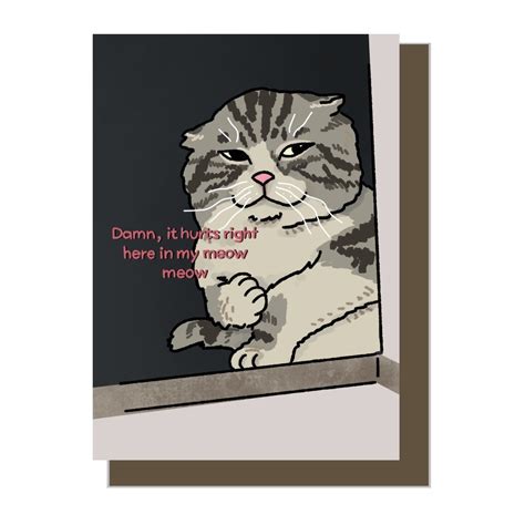 Damn It Hurts Me in My Meow Meow Sad Cat Meme Card Cat Meme Sorry Card ...