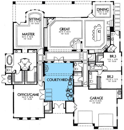 Central Courtyard | Courtyard house plans, Mediterranean house plans, Southwest house plans